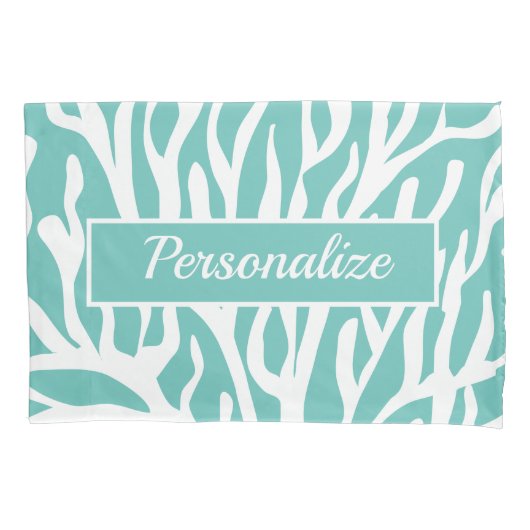 青と白のサンゴ礁プリントベッドルーム枕ケース 枕カバー (正面)