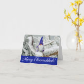 青と白のサンタがクリスマッカをメリー願う カード (黄色い花)