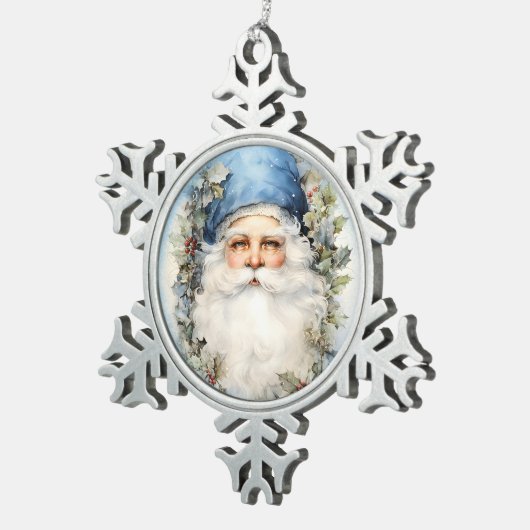 青と白のサンタクロース スノーフレークピューターオーナメント (右)