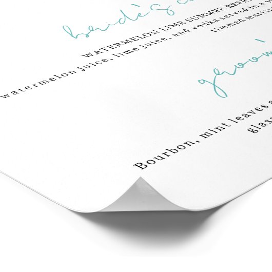 青と白のシグネチャードリンク結婚ズのバーポスター ポスター (角)