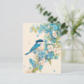 青と白のシチヘンの春の花の枝 ポストカード (スタンド正面)