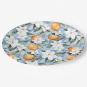 青と白のシチリアの夏の花模様オレンジの結婚式 ペーパープレート (アングル)