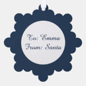 青と白のシックなクリスマスギフトラベル オーナメントカード (裏面)