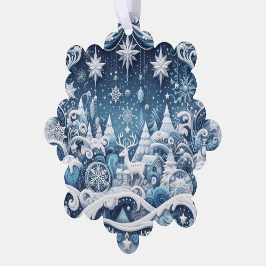 青と白のシックなクリスマスギフトラベル オーナメントカード (左)