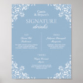 青と白のシック結婚なシグネチャードリンク ポスター (正面)