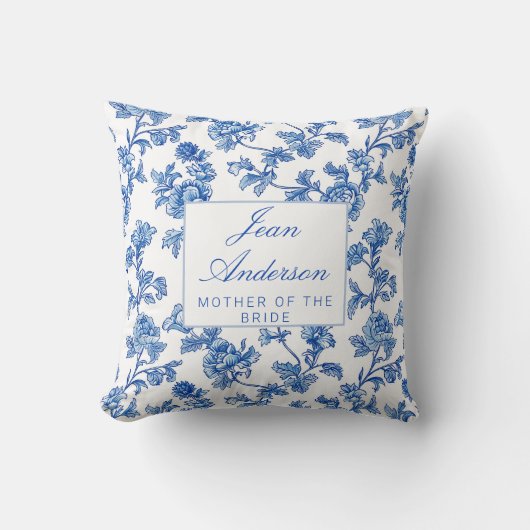青と白のシノワズリーデザインの母の日のギフト クッション (正面)
