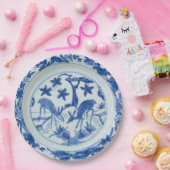 青と白のシノワズリーデザインの鹿の偽中国製 ペーパープレート (パーティー)