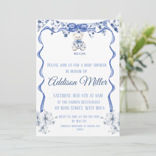 青と白のシノワズリーデザイン , 待ち遠しいですね  招待状 (スタンド正面)