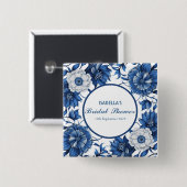 青と白のシノワズリーブライダルアンティークパターン 缶バッジ (正面&裏面)