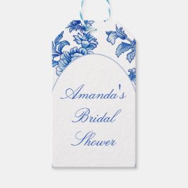 青と白のシノワズリーブライダルシャワー ギフトタグ