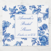 青と白のシノワズリーブライダルシャワー スパークリングワインラベル (シングルラベル)