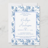 青と白のシノワズリーブライダルシャワー 招待状 (正面)