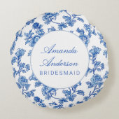 青と白のシノワズリーブライドメイドギフト ラウンドクッション (裏面)