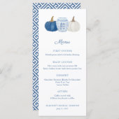 青と白のシノワズリーポンプキン ウェディングシャワー メニュー (正面/裏面)