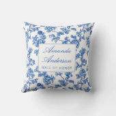 青と白のシノワズリーメイドオブオナーのギフト クッション (裏面)