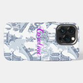 青と白のシノワズリーモノグラム柄 iPhoneケース (裏面横)