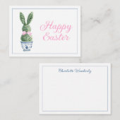 青と白のシノワズリーラビットトピアリー ノートカード (正面/裏面)