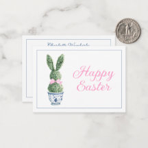 青と白のシノワズリーラビットトピアリー