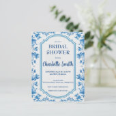 青と白のシノワズリー・アンティーク・ブライダルシャワー ポストカード (スタンド正面)