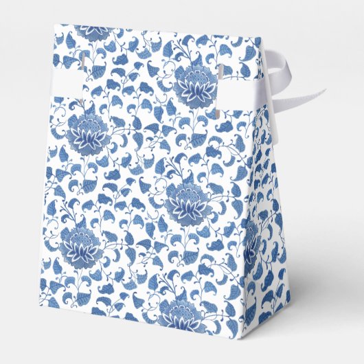 青と白のシノワズリー シックなウェディングシャワー フェイバーボックス (裏面サイド)