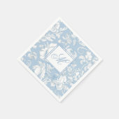 青と白のシノワズリ モノグラム スタンダードカクテルナプキン (角)