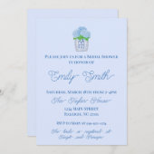 青と白のシノワセリーアジサイブライダルシャワー 招待状 (正面/裏面)