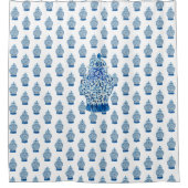 青と白のショウガの瓶 シャワーカーテン (正面)