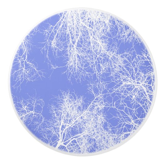 青と白のシルエットの木 セラミックノブ (正面)