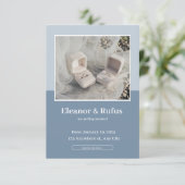 青と白のシンプルな写真中心の招待状 招待状 (スタンド正面)