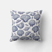 青と白のシーシェルクラムシェルビーチ装飾 クッション (裏面)
