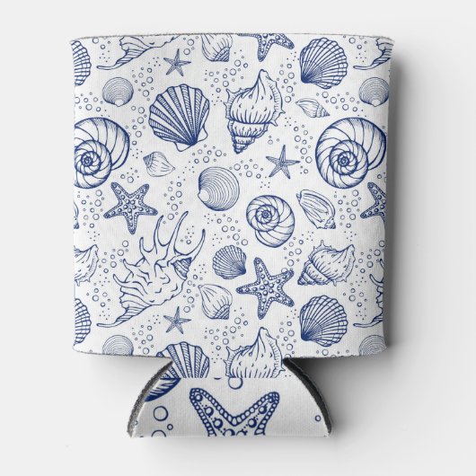 青と白のシーシェルヒトデクーラーボックス 缶クーラー (正面)