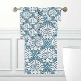 青と白のシーシェル バスタオルセット