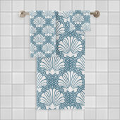 青と白のシーシェル バスタオルセット