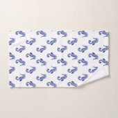 青と白のシーホースプリント バスタオルセット (ハンドタオル)