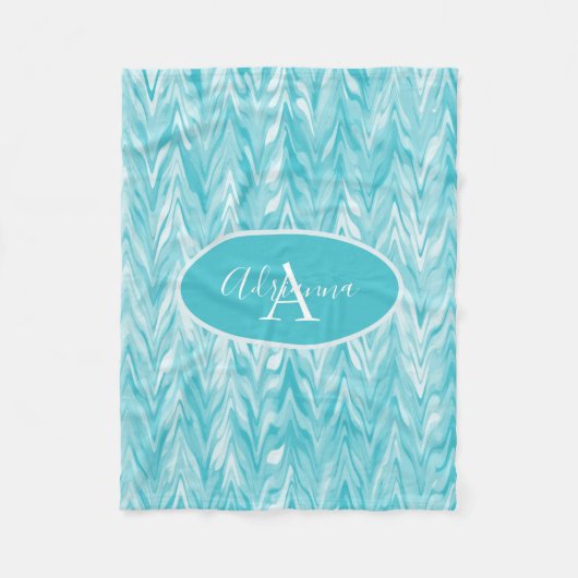 青と白のジグザグ フリースブランケット (正面)