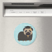 青と白のジンガムデザインでPug マグネット (インサイチュ (食洗機))