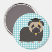 青と白のジンガムデザインでPug マグネット (正面/裏面)