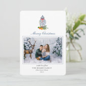 青と白のジンジャーの瓶フォトホリデーカード シーズンカード (スタンド正面)