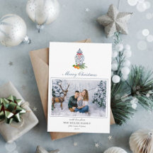 青と白のジンジャーの瓶フォトホリデーカード