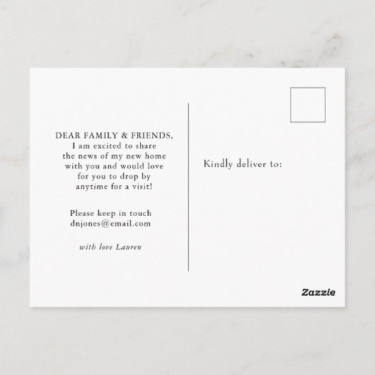 青と白のジンジャージャーの瓶の移動のお知らせ ポストカード (裏面)