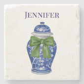 青と白のジンジャージャーの瓶チノワセリー ストーンコースター (正面)