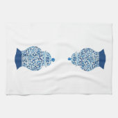 青と白のジンジャージャー キッチンタオル (横)