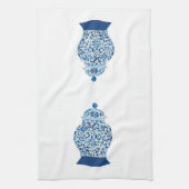 青と白のジンジャージャー キッチンタオル (縦)