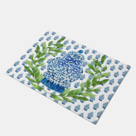 青と白のジンジャージャー ドアマット