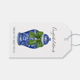 青と白のジンジャー瓶と緑の弓 ギフトタグ