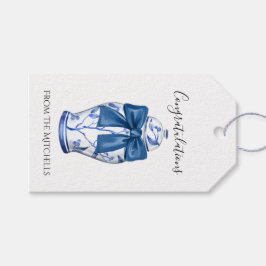 青と白のジンジャー瓶と青の弓 ギフトタグ