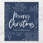 青と白のスクリプト陽気なクリスマス ワインラベル (シングルラベル)