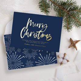 青と白のスクリプト陽気クリスマスの非写真のために 箔シーズンカード