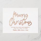 青と白のスクリプトmerryクリスマスの非写真 箔シーズンカード (正面)