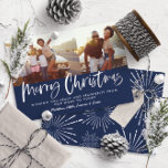 青と白のスクリプトmerryクリスマスフォト数々のー 箔シーズンカード<br><div class="desc">青と白のスクリプト陽気なクリスマス数々の写真スターモダンバーストデザイン。</div>